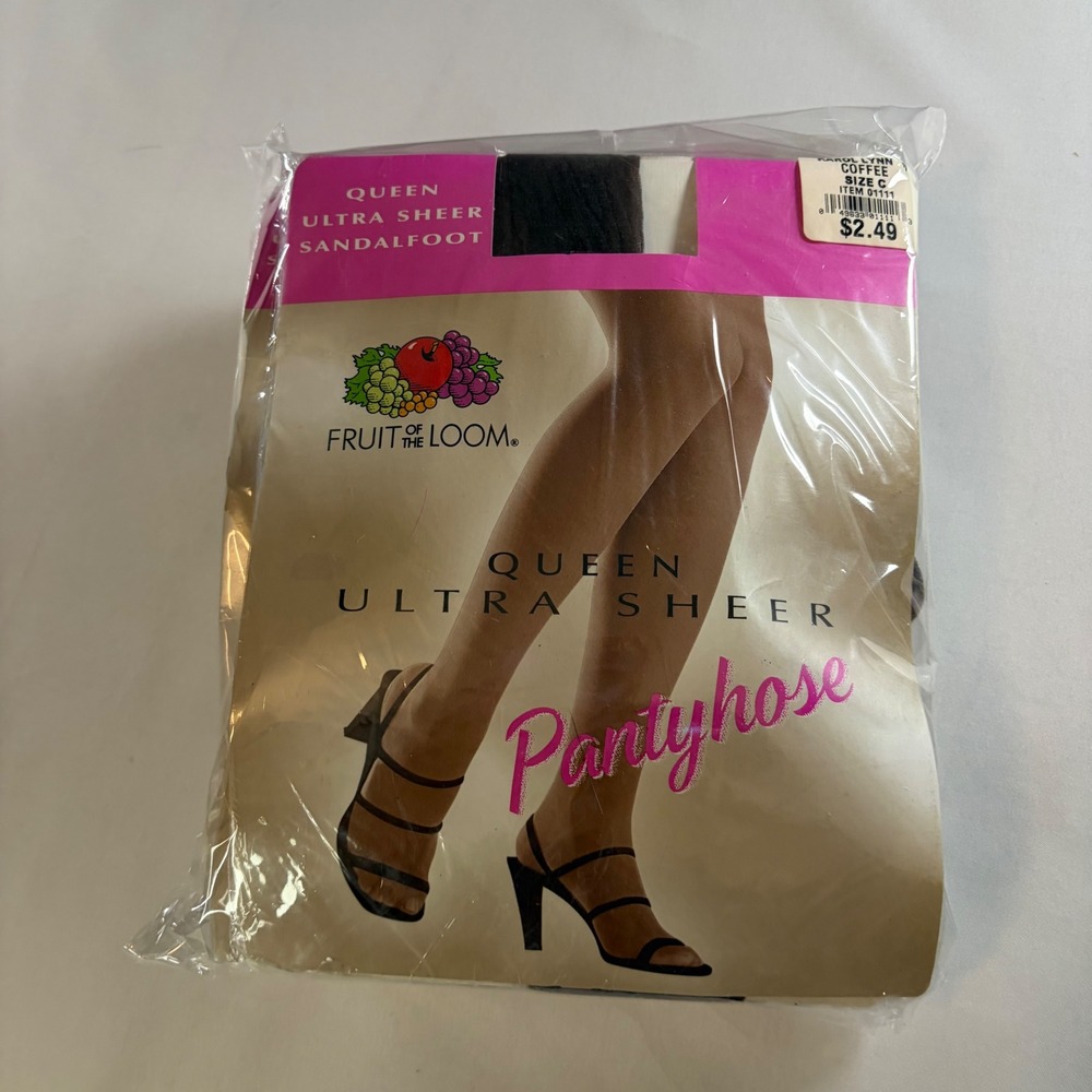 Lot of 7 Fruit of the Loom Queen Ultra Sheer Sandalfoot Pantyhose Coffee Size C